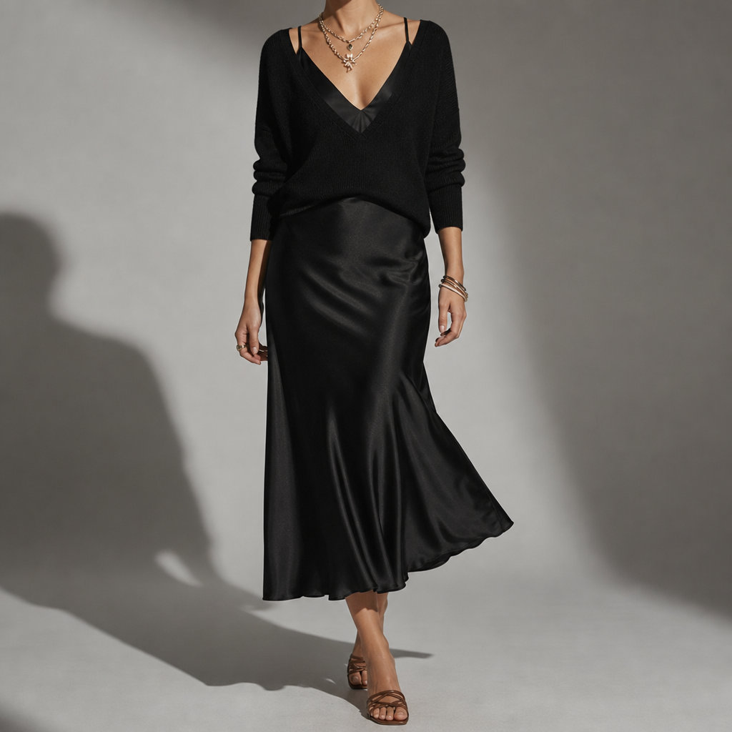 Anna | Tarifa Satin Skirt Sweater Set
