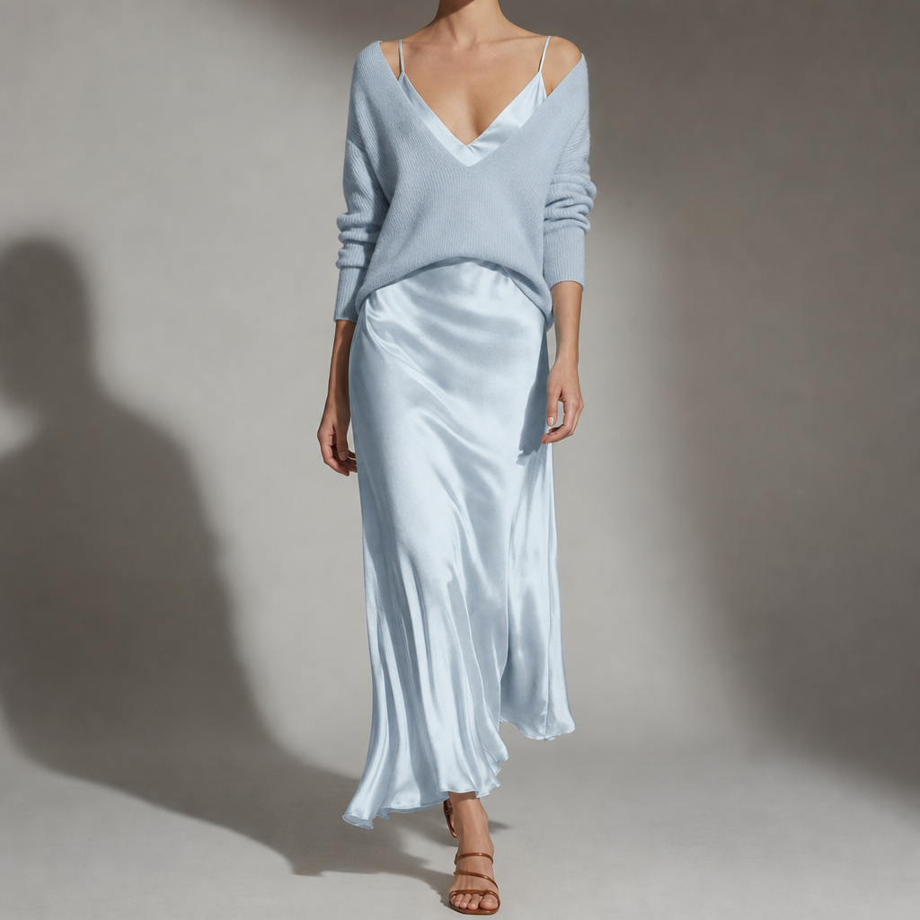 Anna | Tarifa Satin Skirt Sweater Set
