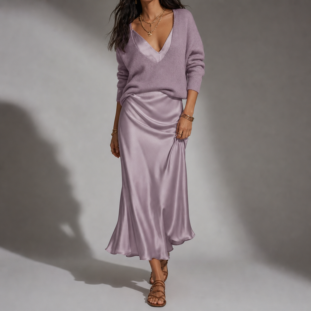 Anna | Tarifa Satin Skirt Sweater Set