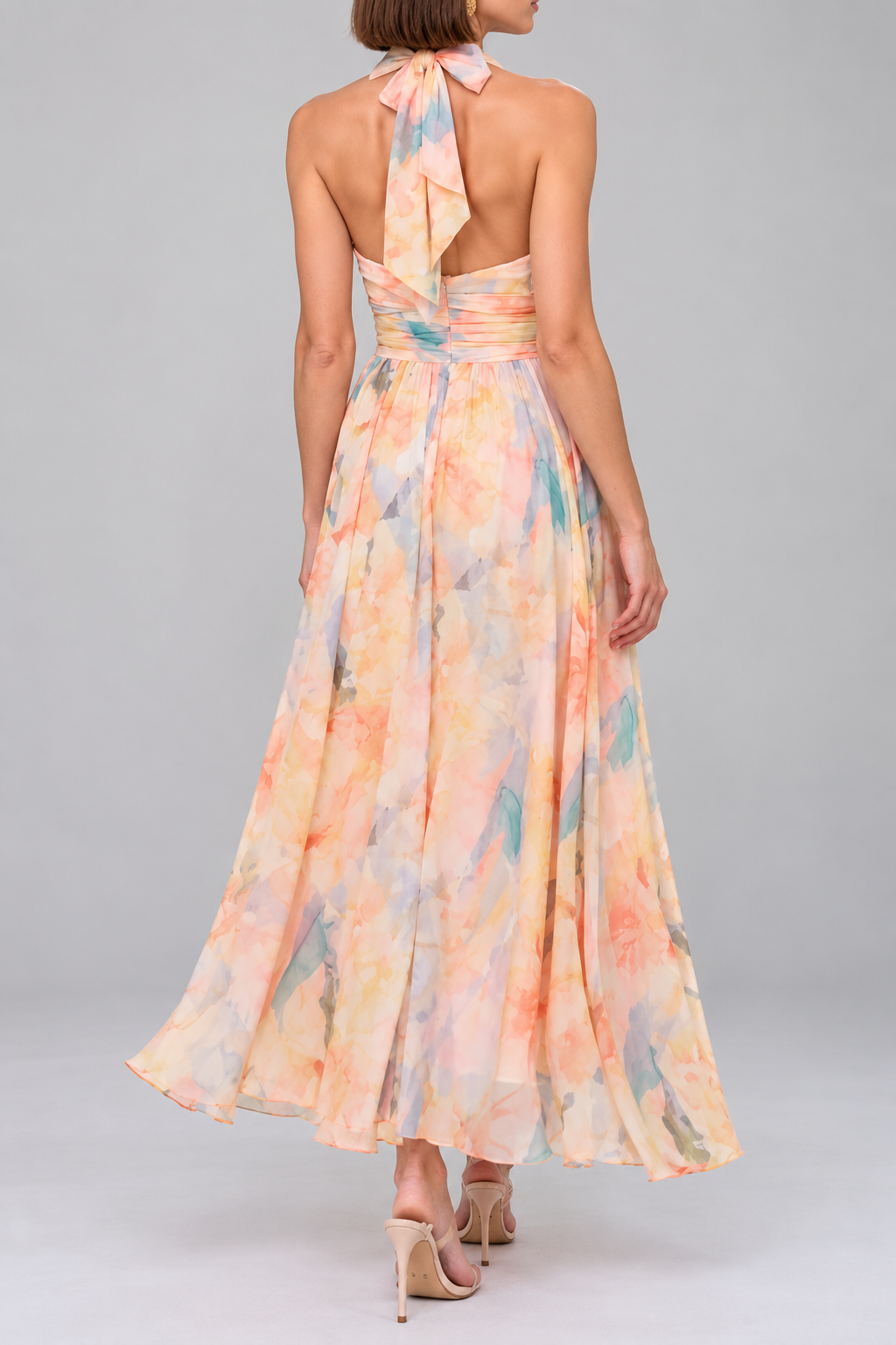 Aria | Uzes Halter Watercolor Maxi Dress