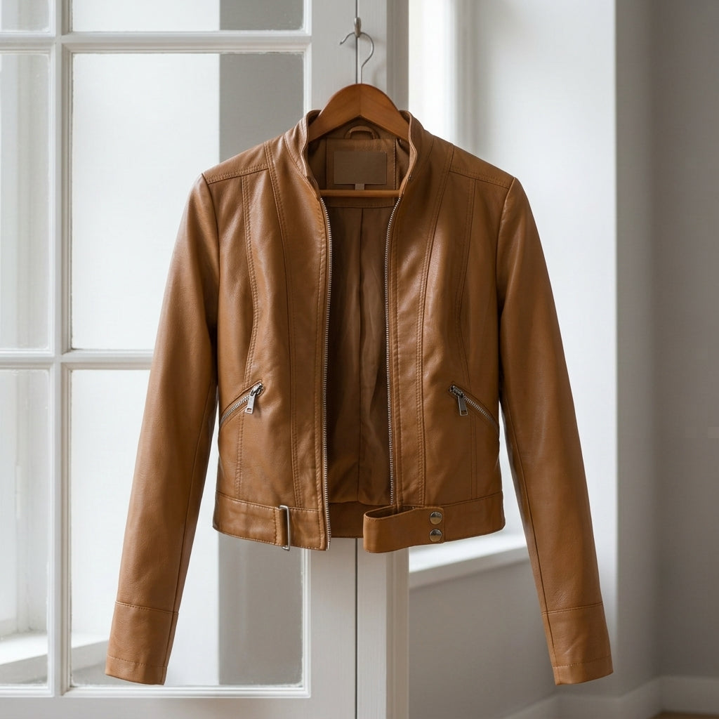 Audrey | Moto High-Collar Leather Jacket