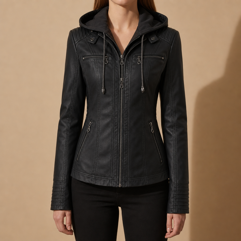 Audrey | Trogir Hooded Faux Leather Jacket