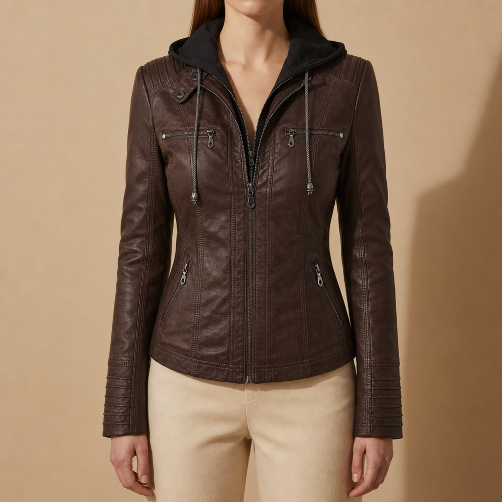 Audrey | Trogir Hooded Faux Leather Jacket