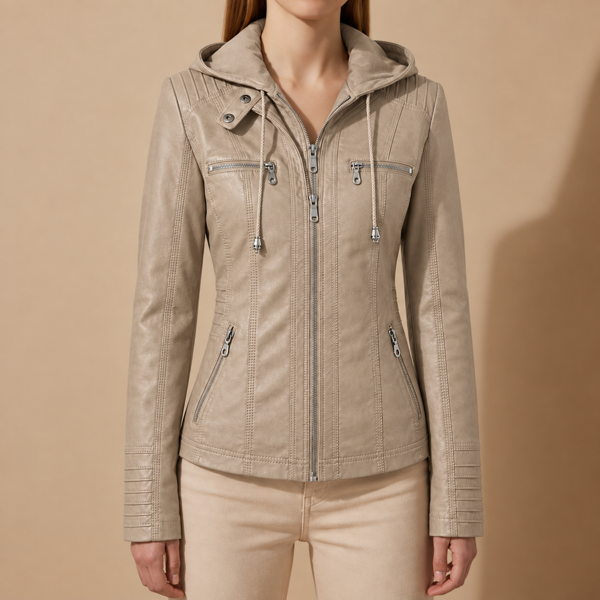 Audrey | Trogir Hooded Faux Leather Jacket