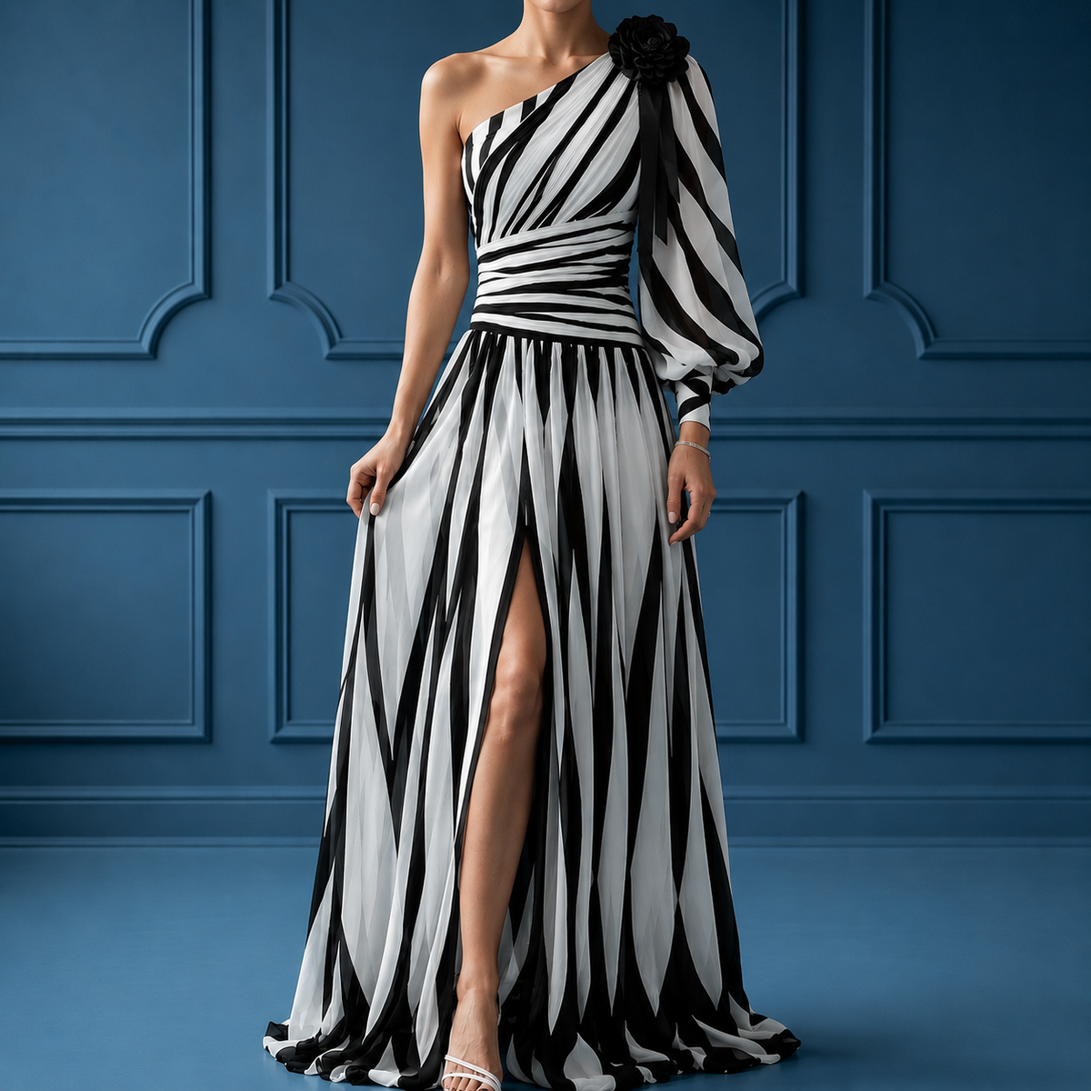 Avery | Comillas Striped One-Shoulder Maxi Dress