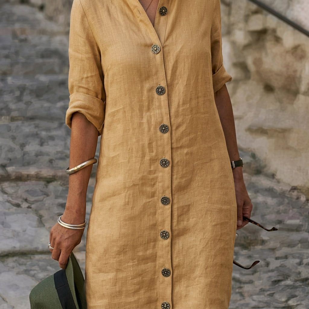 Avery | Paros Linen Midi Dress