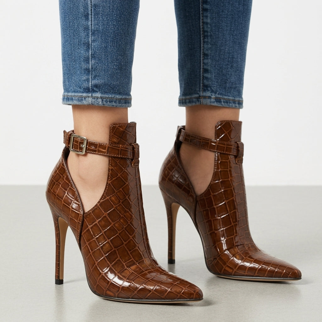 Camila | Kythnos Croc Stiletto Ankle Booties