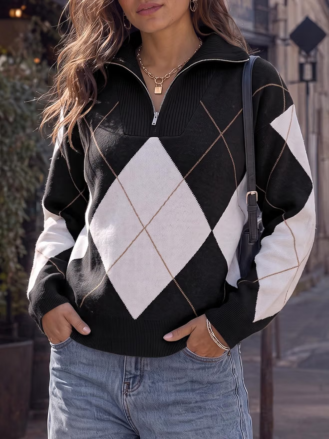 Women's Knit Quarter-Zip Sweater – Black