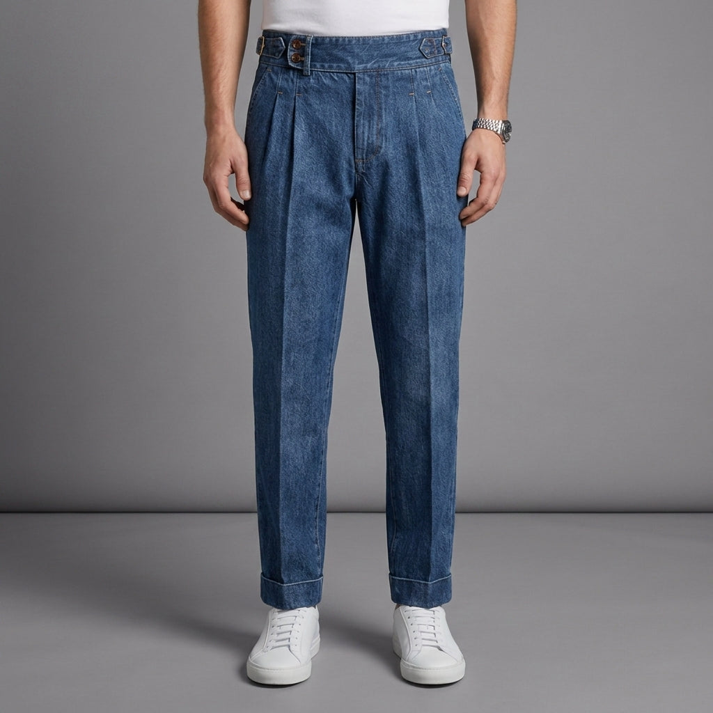 Christopher | Brescia Denim Vintage Pleated Straight Fit Trousers