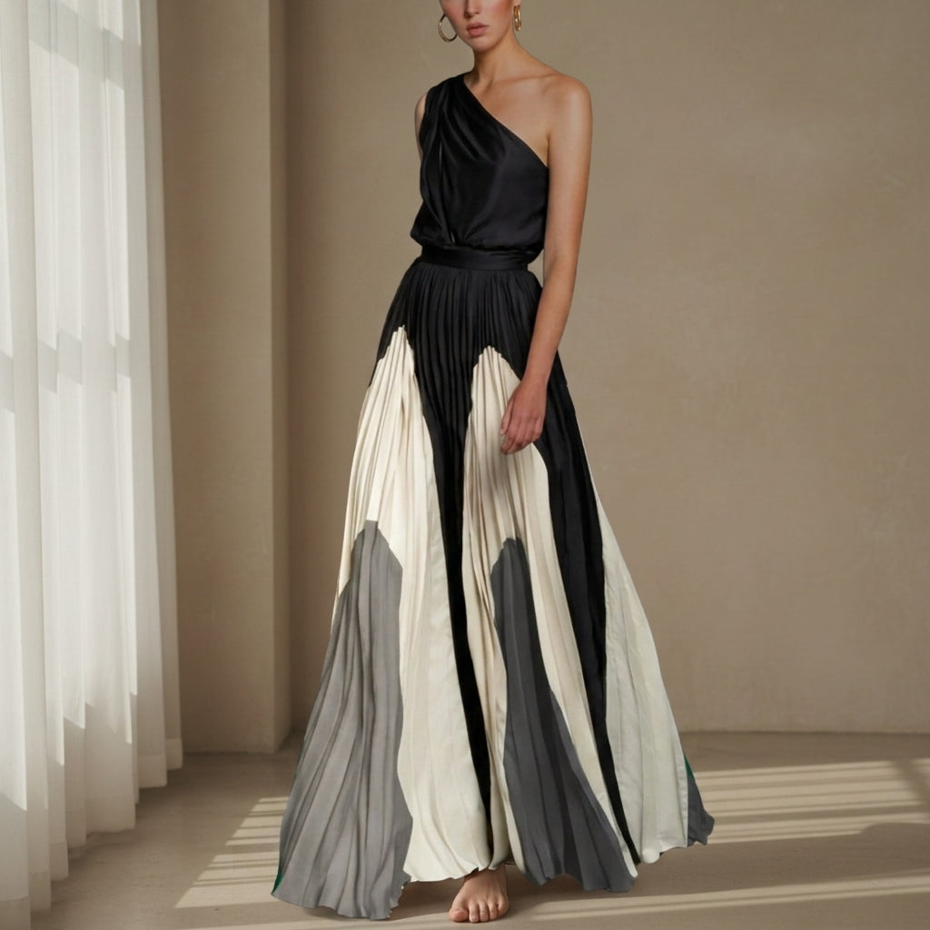 Claire | Palamos One-Shoulder Pleated Maxi Dress