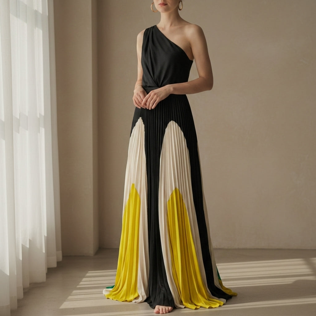 Claire | Palamos One-Shoulder Pleated Maxi Dress