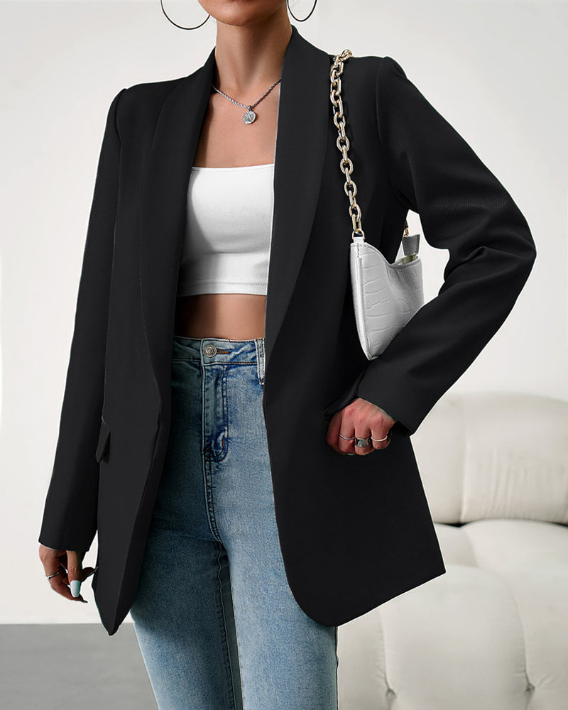 Women's Open-Front Long Sleeve Workwear Casual Blazer – Black