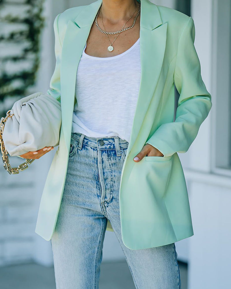 Women's Lapel Pocketed Casual Blazer – Green