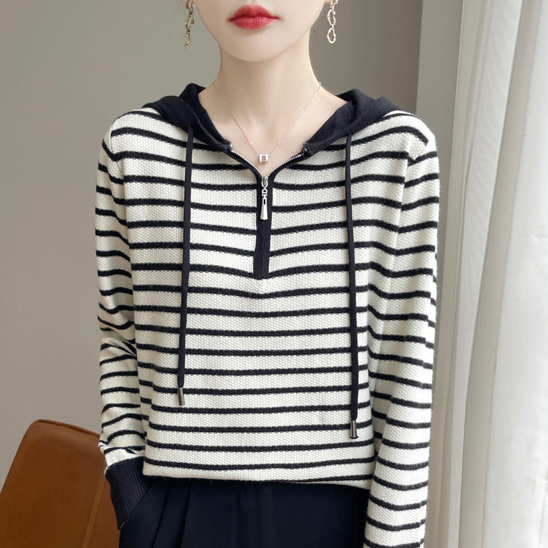 Women's Hooded Long-Sleeve Knit Sweater