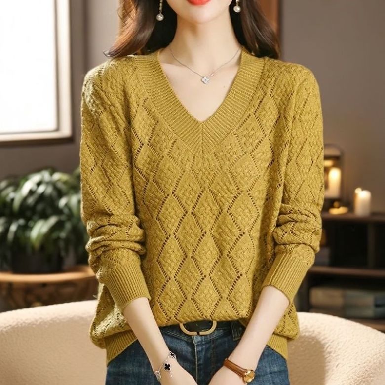 Women's Knit Sweater – Black, Ginger Yellow, Khaki, Purple