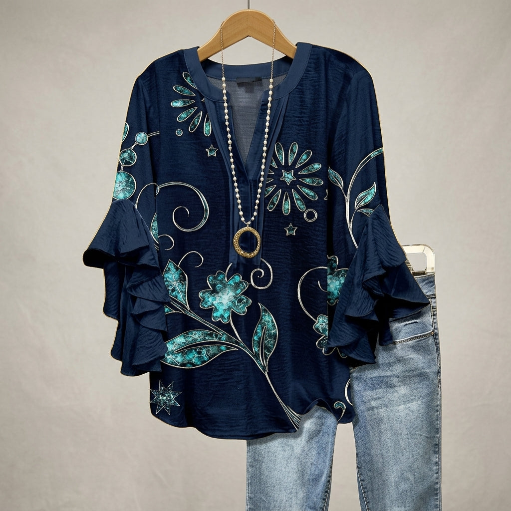Eleanor | Amalfi Floral Ruffle Blouse