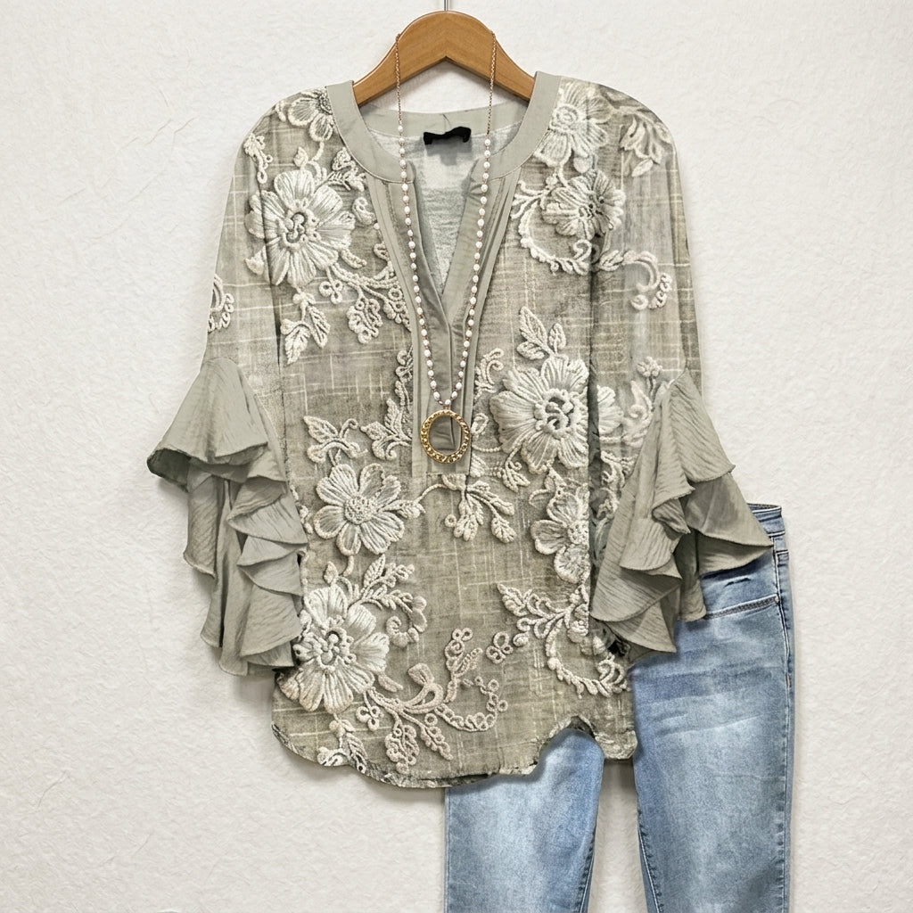 Eleanor | Amalfi Floral Ruffle Blouse