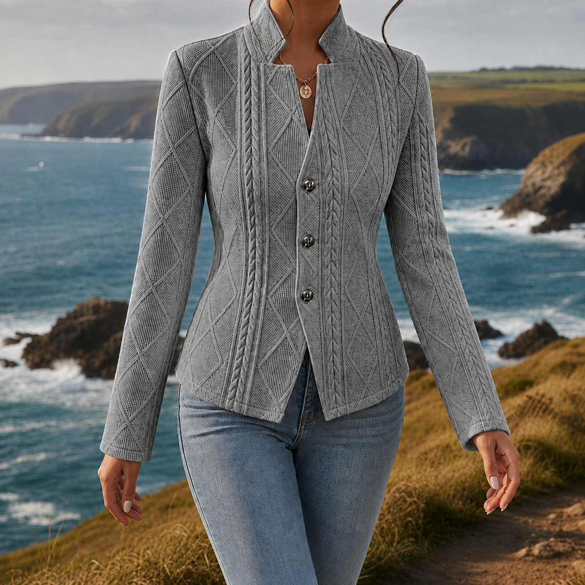 Eleanor | Modica Cable Knit Textured Jacket