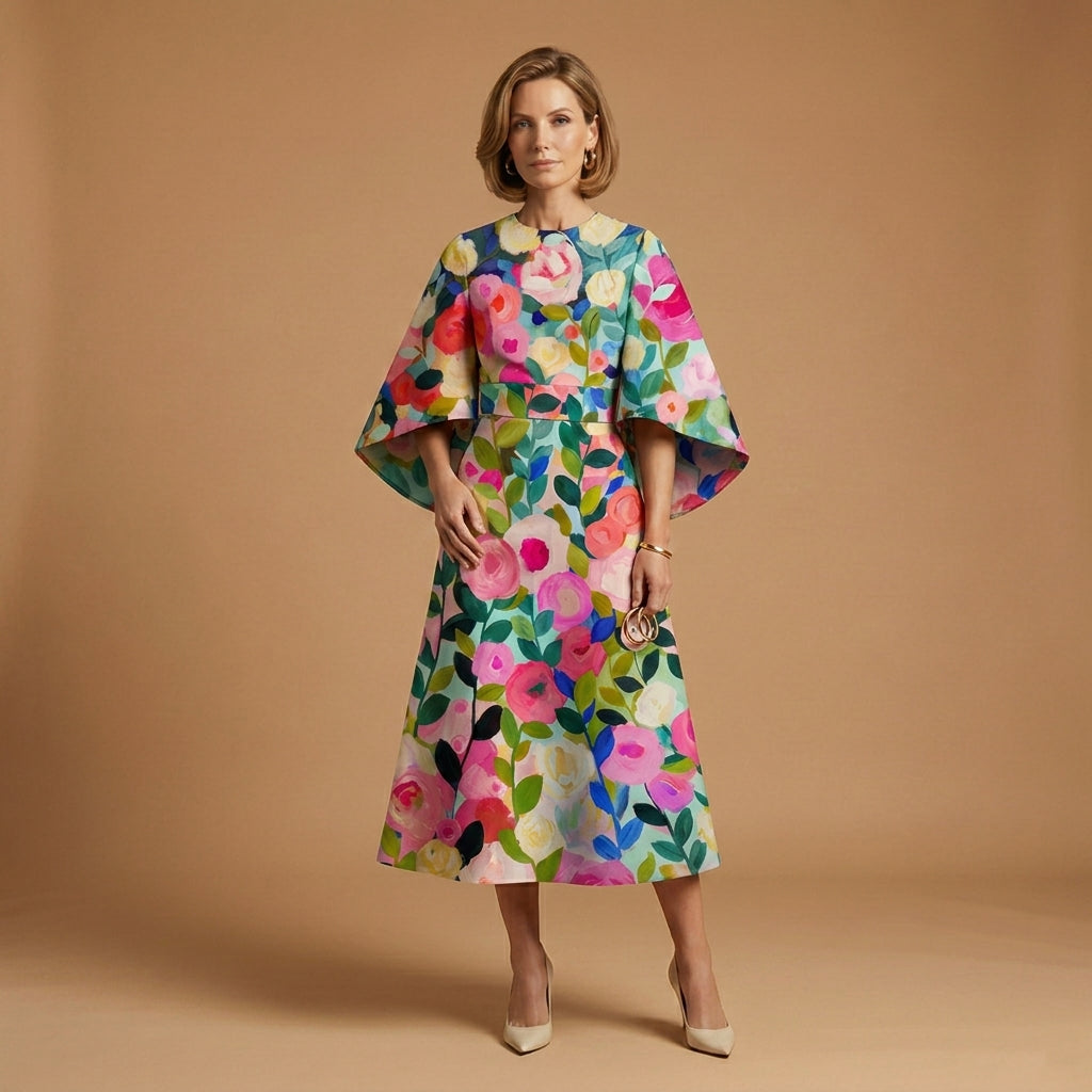 Elizabeth | Lourmarin Round Neck Midi Dress