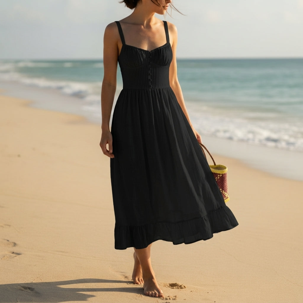 Elizabeth | Virello Ruffle Hem Midi Dress