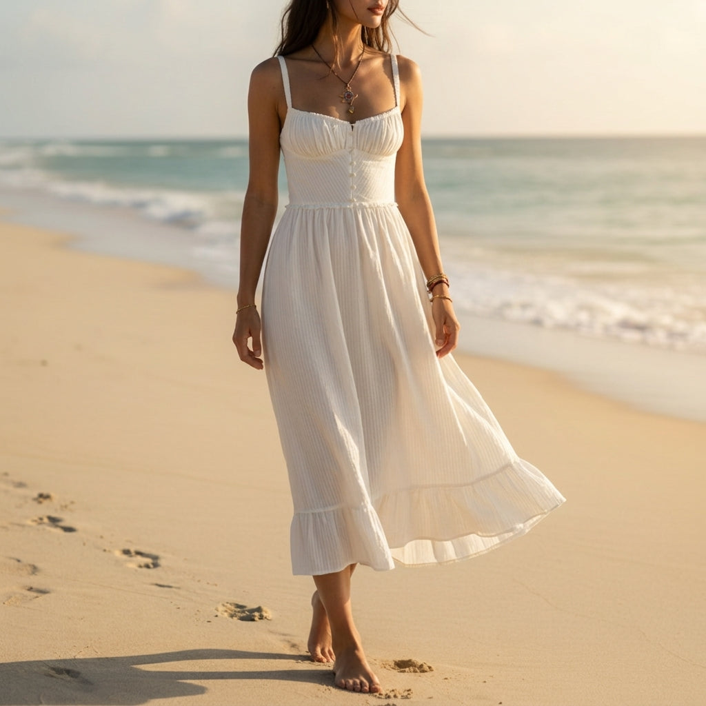 Elizabeth | Virello Ruffle Hem Midi Dress