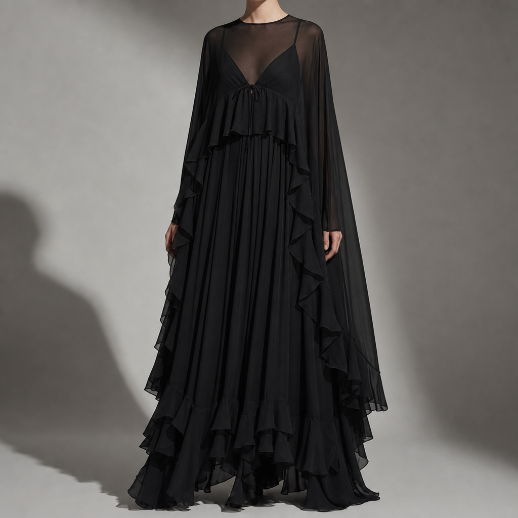 Ella | Murcia Chiffon Cape Maxi Dress