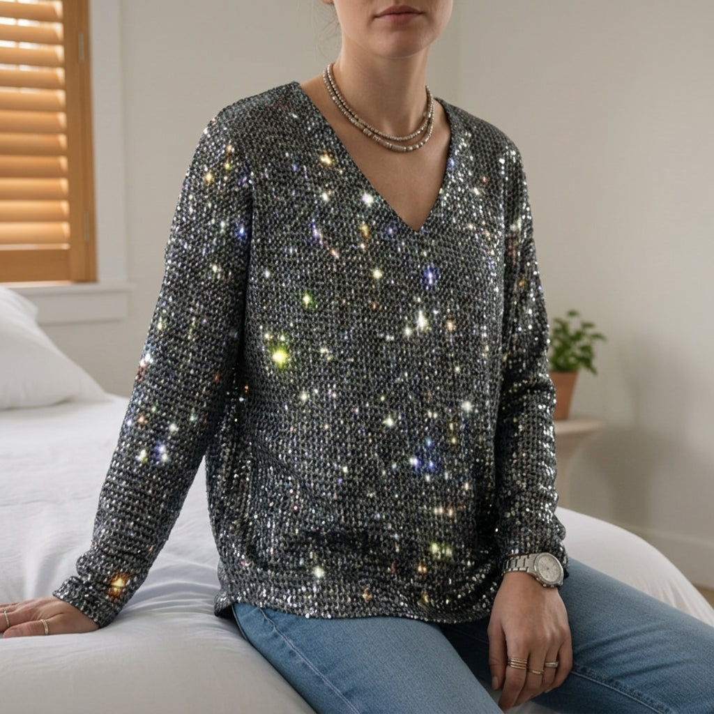 Emilia | Almeria Sparkle V-Neck Top