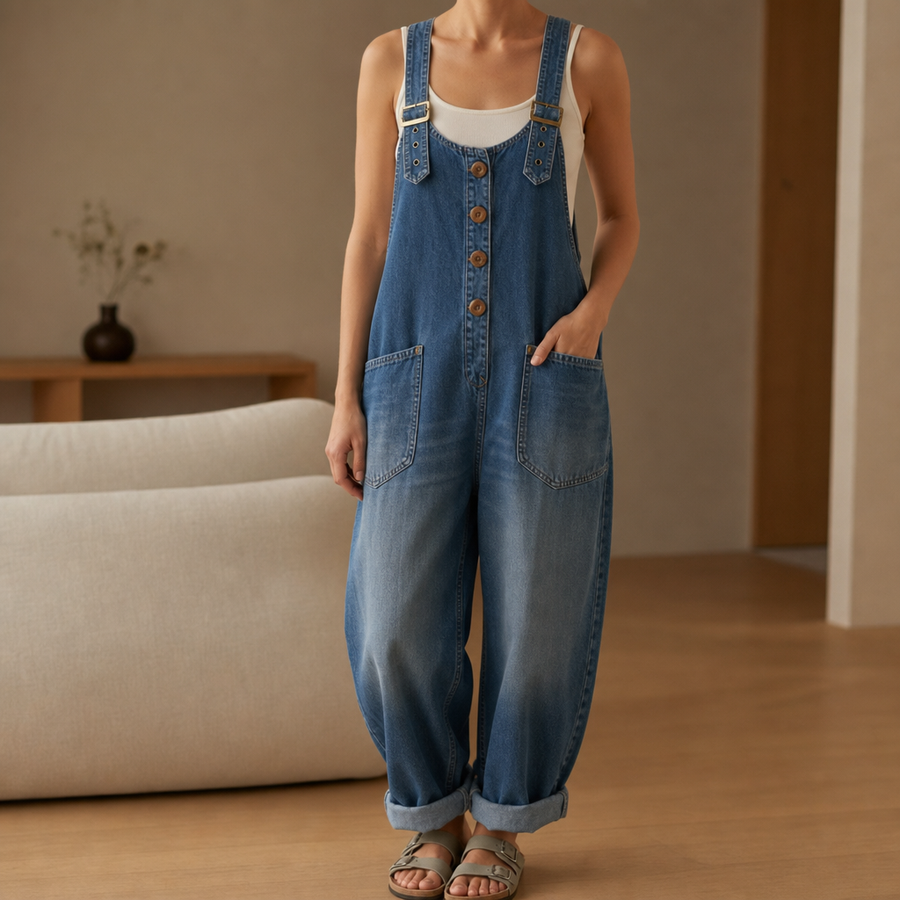Emilia | Porquerolles Wide-Leg Denim Overalls