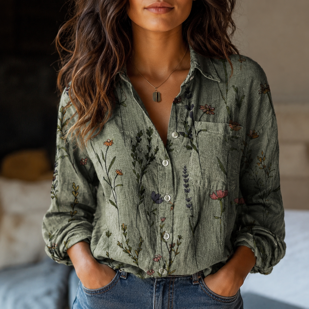Emily | Mallorca Print Button-Up Blouse