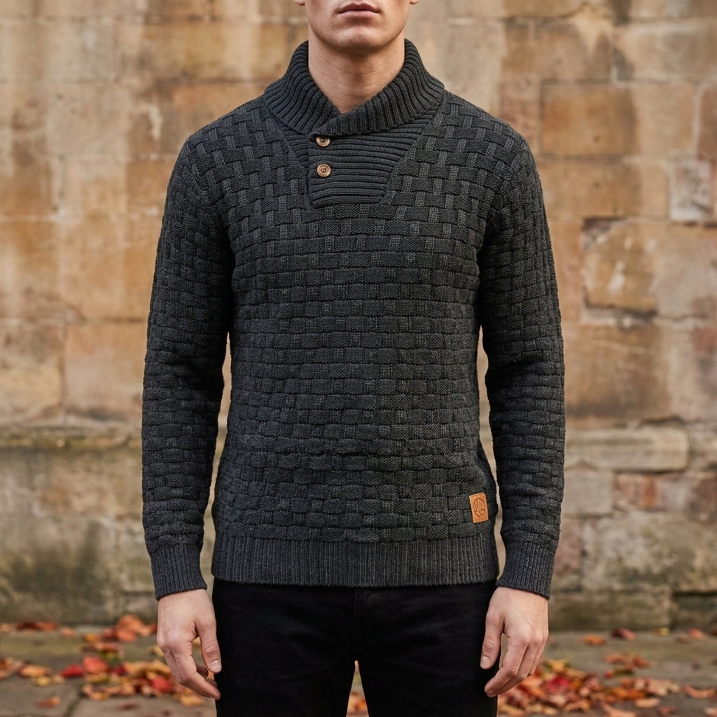 Ethan | Harwick Shawl-Collar Basket-Weave Knit