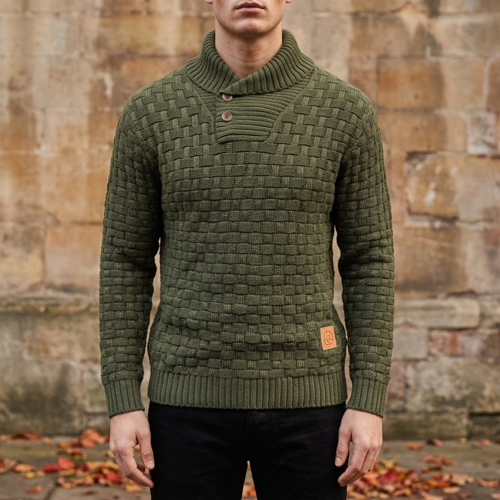 Ethan | Harwick Shawl-Collar Basket-Weave Knit