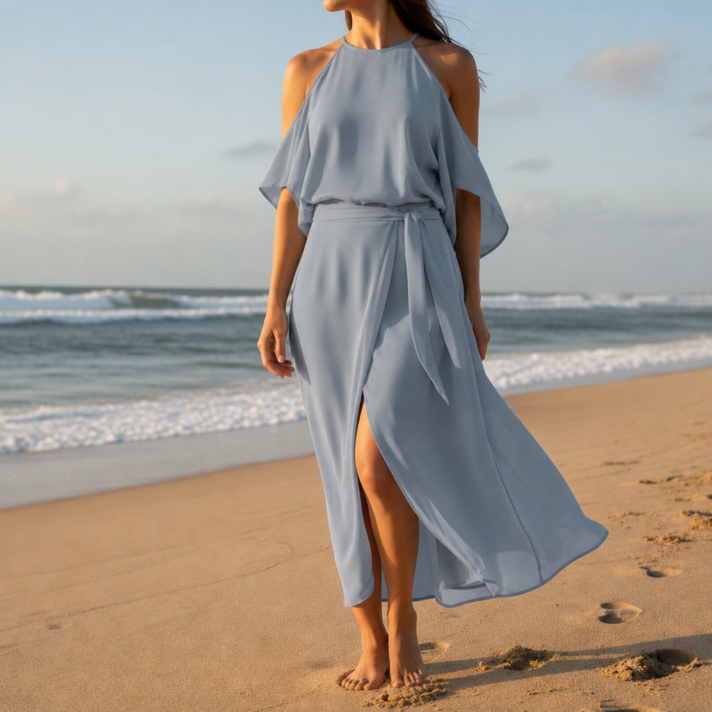 Evelyn | Rapallo Cold Shoulder Halter Dress
