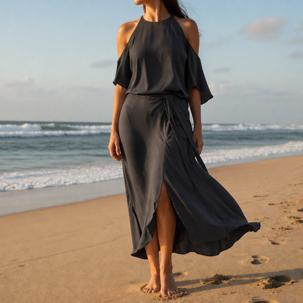 Evelyn | Rapallo Cold Shoulder Halter Dress
