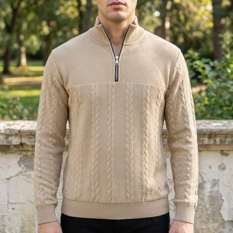 Ezra | Ronda Cable Knit Quarter-Zip Sweatshirt