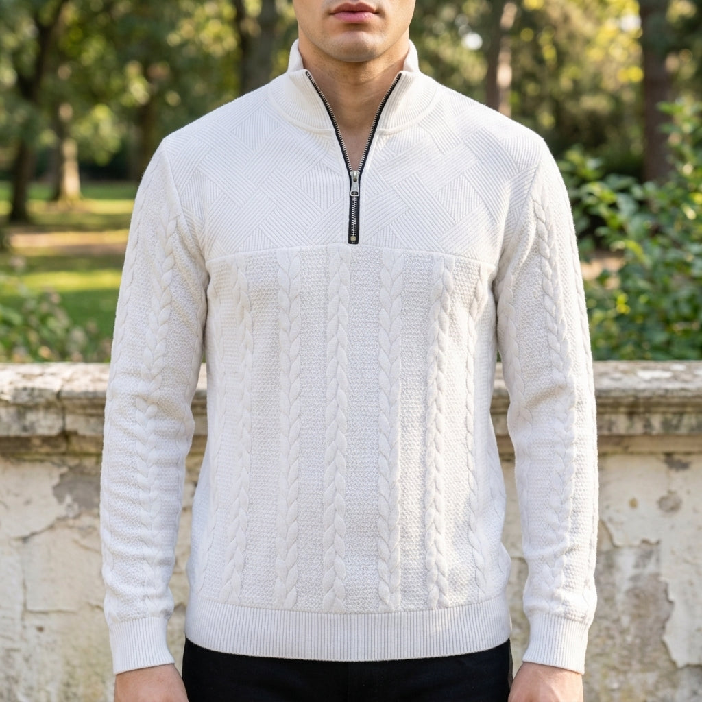 Ezra | Ronda Cable Knit Quarter-Zip Sweatshirt