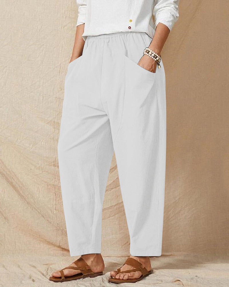 Women's Cotton Blend Cropped Relaxed-Fit Wide-Leg Trousers – detail