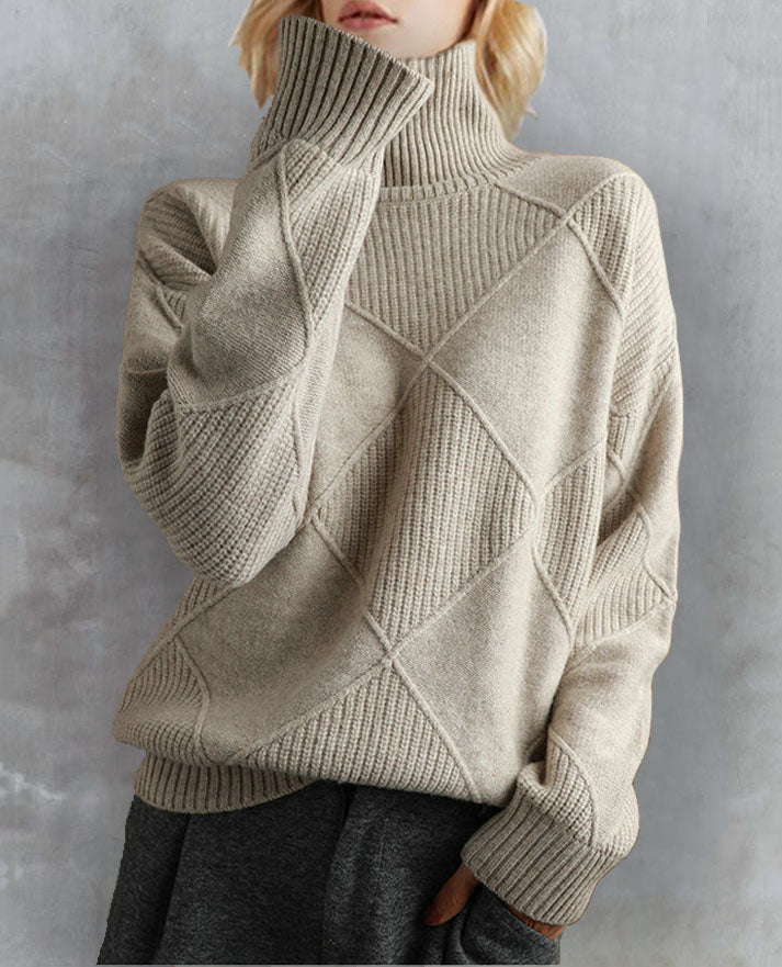 Women's Knit Relaxed-Fit Elegant Turtleneck Sweater – Light Gray