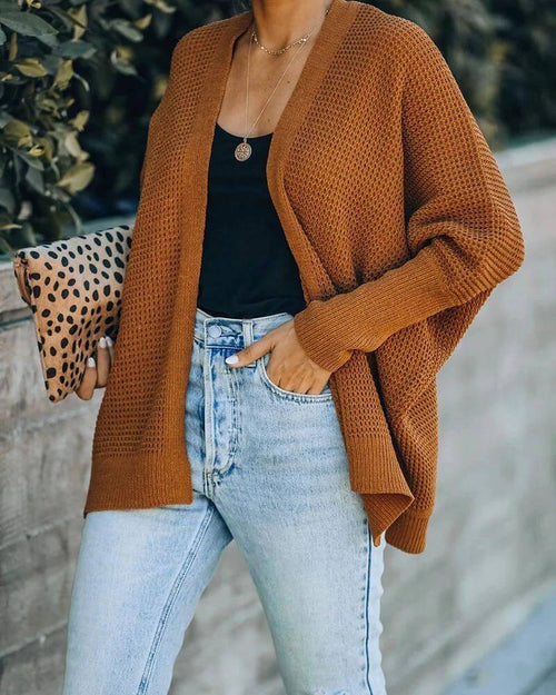 Women's Open-Front Batwing Side-Slit Cardigan – Brown