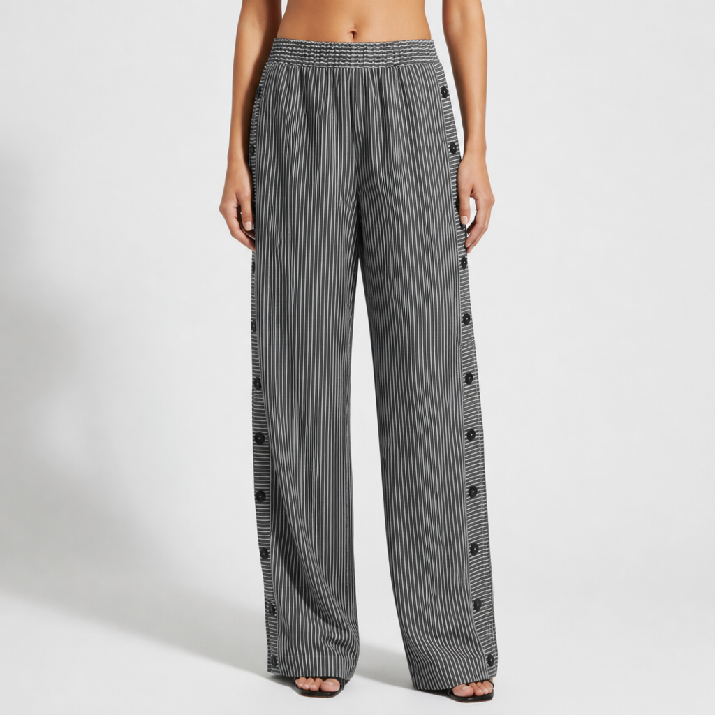 Gianna | Omodos Striped Button-Accent Pants