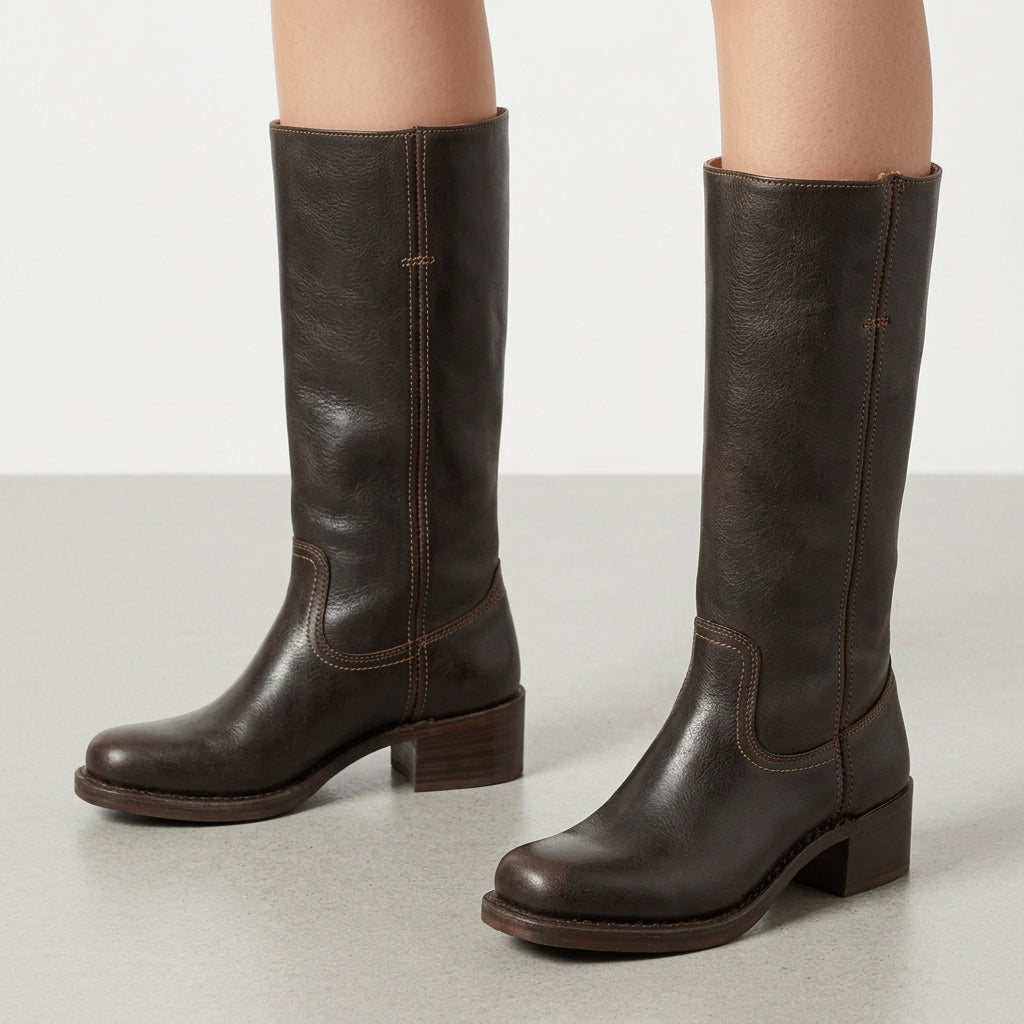 Gianna | Saddler Stacked-Heel Knee-High Boot