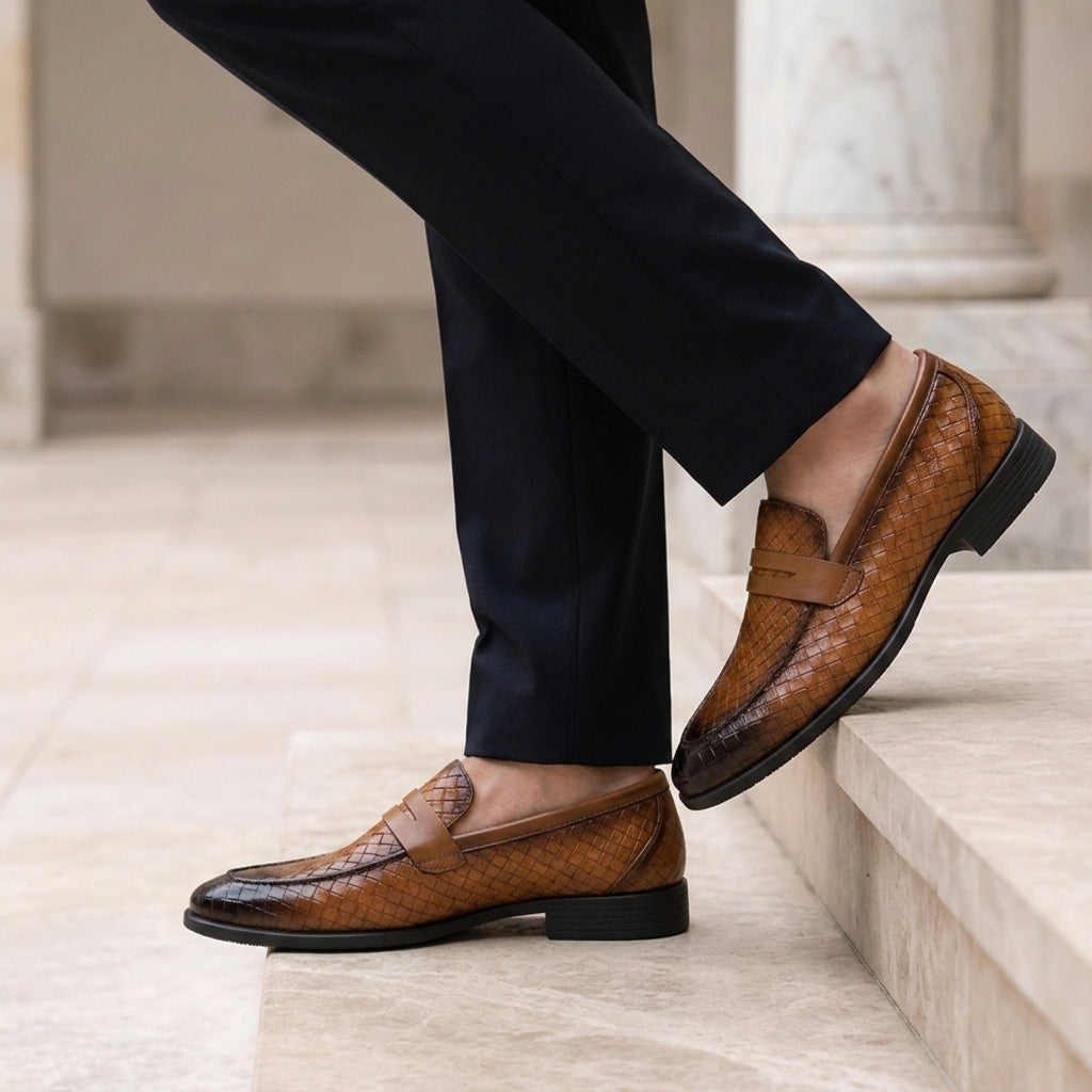 Grayson | Hvar Woven Leather Penny Loafers