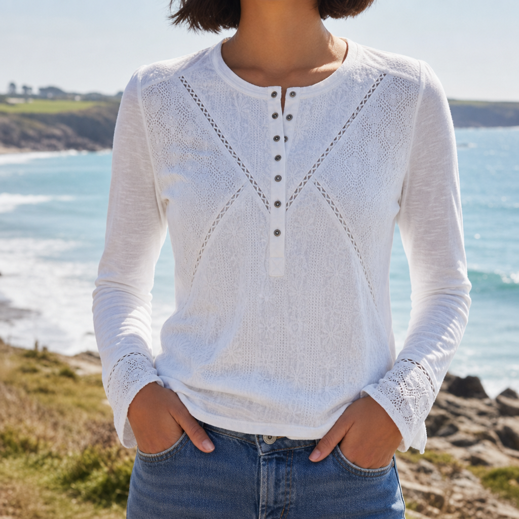Hannah | Segovia Lace Panel Henley Top