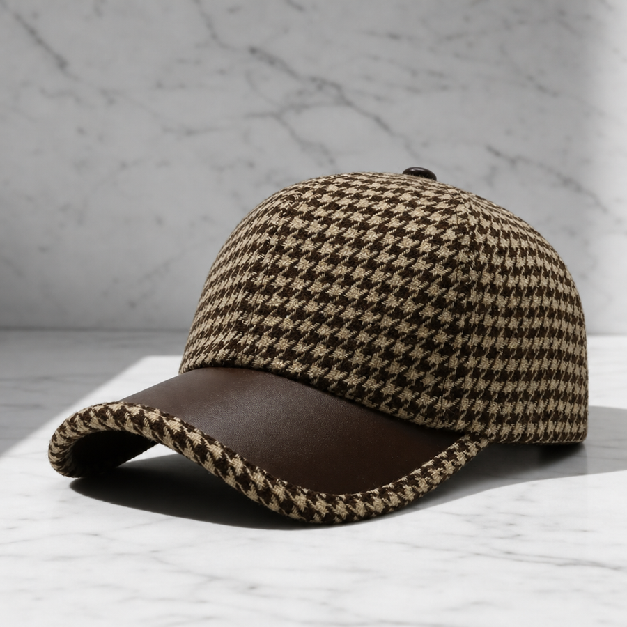 Hannah | Syros Houndstooth Leather Cap