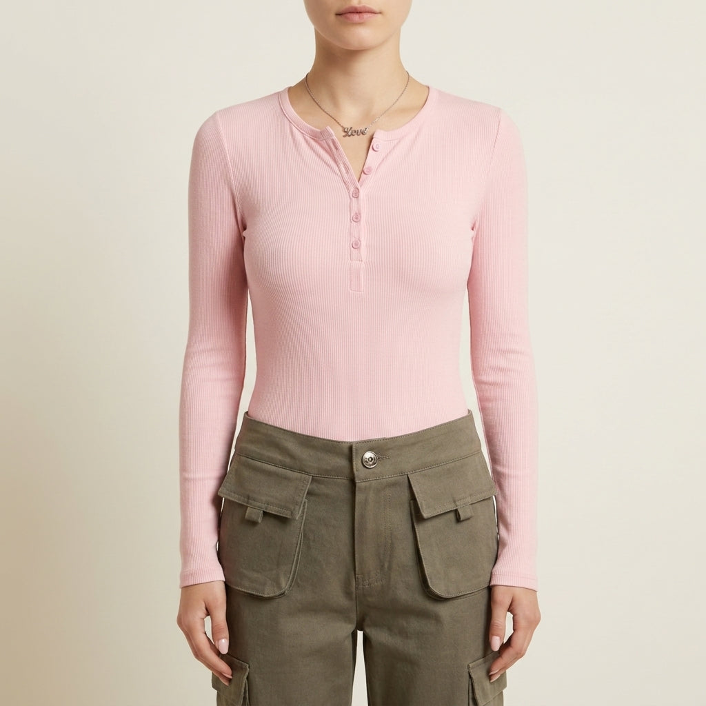 Harper | Cinque Terre Ribbed Henley Long-Sleeve Top