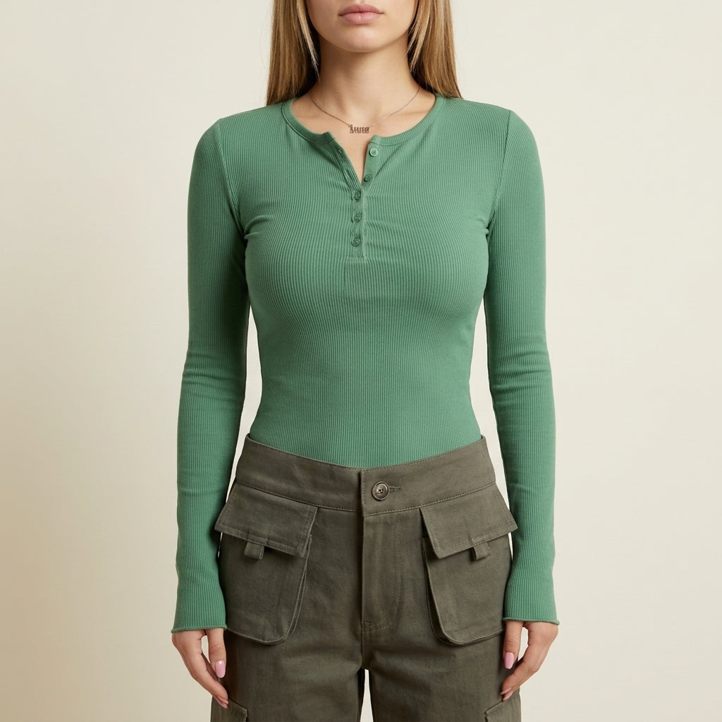 Harper | Cinque Terre Ribbed Henley Long-Sleeve Top