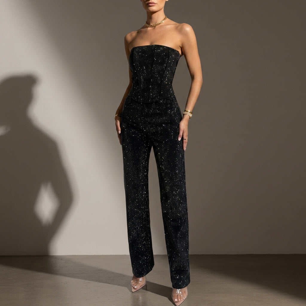 Harper | Salamanca Strapless Glitter Jumpsuit