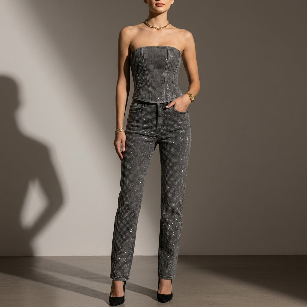 Harper | Salamanca Strapless Glitter Jumpsuit