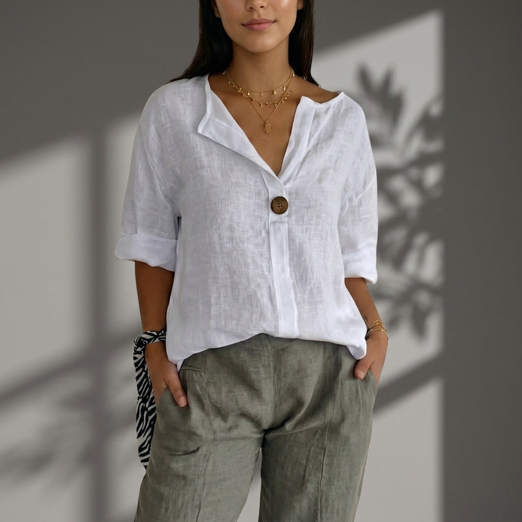 Hazel | Antequera Linen Button Blouse