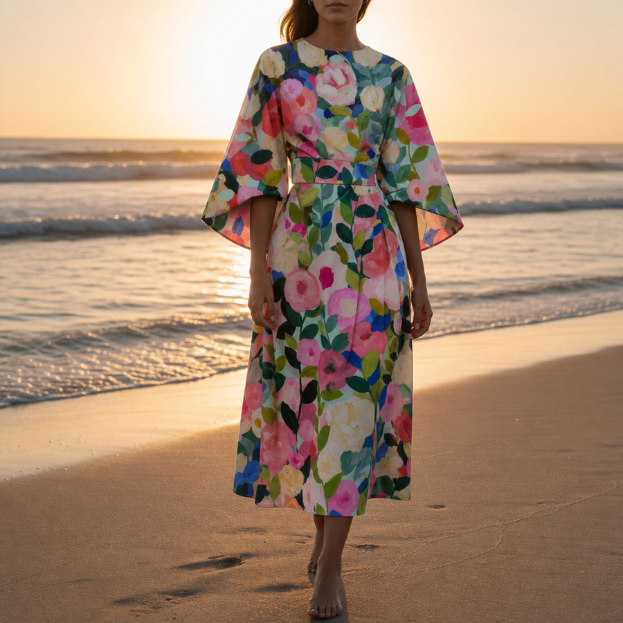 Hazel | Elounda Floral Kimono Sleeve Dress