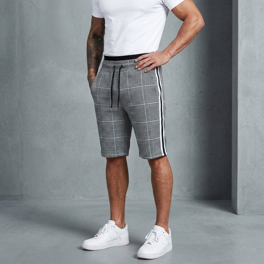 Isaac | Viana Plaid Side Stripe Shorts